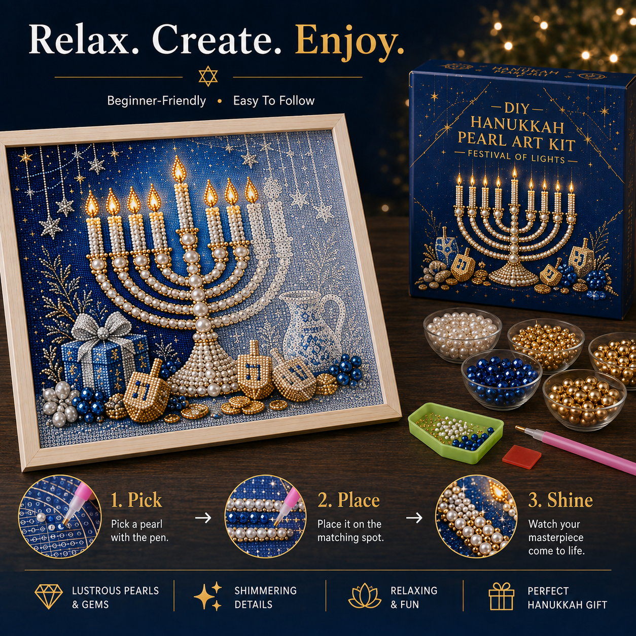🎁 50% OFF Festival of Lights Sale - DIY Hanukkah Pearl Art Kit ✨