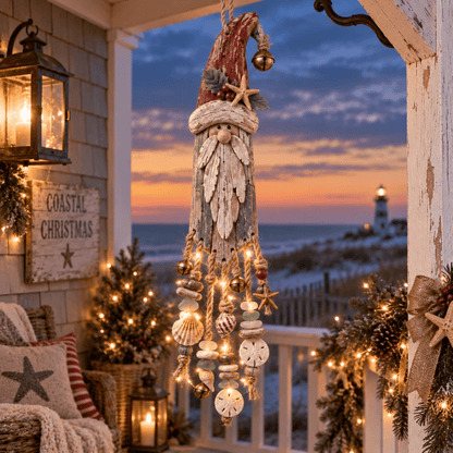 🔔Hot Sale 50% OFF🎄Vintage Coastal Santa Lighted Wall Decor – Beach House Christmas Hanging with Starfish, Shells & Warm Glow🌙