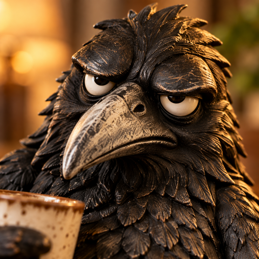 Close up of grumpy raven expression