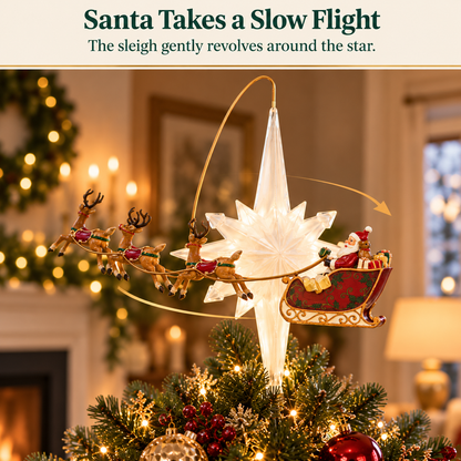 Animated Santa Sleigh Christmas Tree Topper 🎅⭐ – Lighted Rotating Holiday Decoration