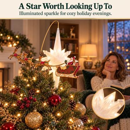 Animated Santa Sleigh Christmas Tree Topper 🎅⭐ – Lighted Rotating Holiday Decoration