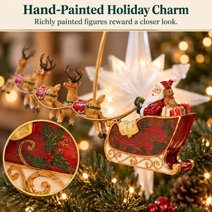 Animated Santa Sleigh Christmas Tree Topper 🎅⭐ – Lighted Rotating Holiday Decoration