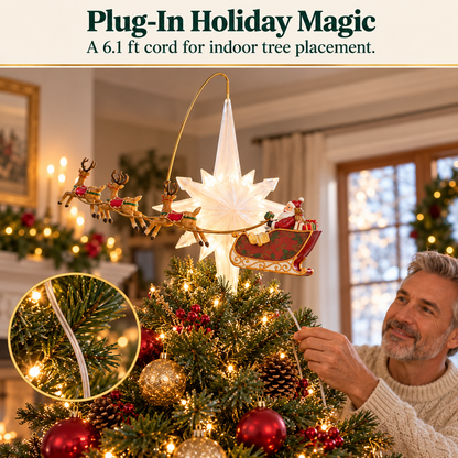 Animated Santa Sleigh Christmas Tree Topper 🎅⭐ – Lighted Rotating Holiday Decoration