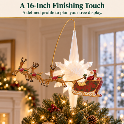 Animated Santa Sleigh Christmas Tree Topper 🎅⭐ – Lighted Rotating Holiday Decoration