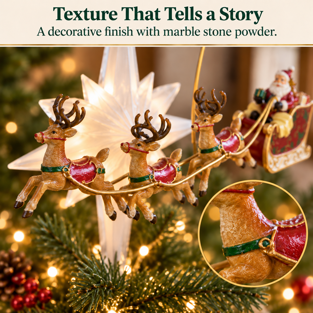 Animated Santa Sleigh Christmas Tree Topper 🎅⭐ – Lighted Rotating Holiday Decoration