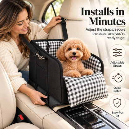 🐶 PawNest™ Center Console Dog Car Seat – Cozy Booster Seat for Small Dogs