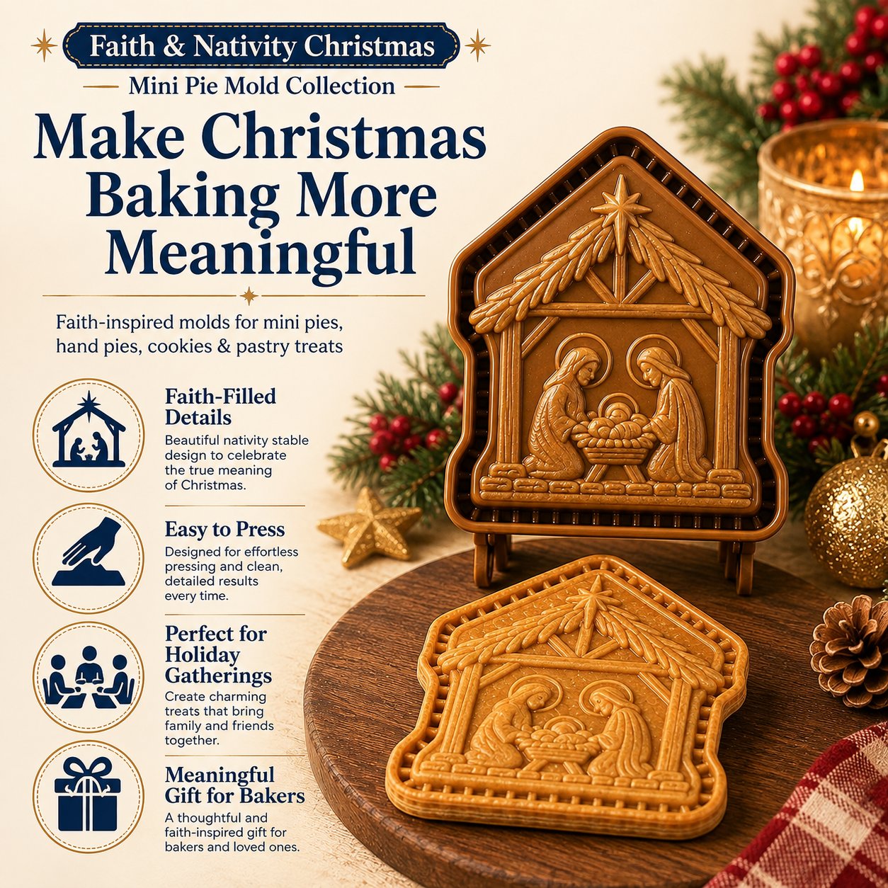 🔥LAST DAY 50% OFF - ✝️ Faith & Nativity Christmas Mini Pie Mold Collection