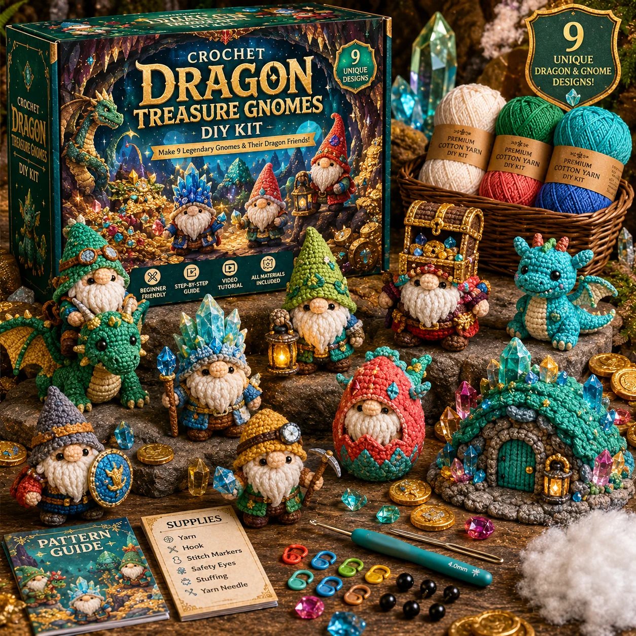 🧶 Whimsical Gnome Adventures — 9-Piece Fantasy Crochet DIY Kit