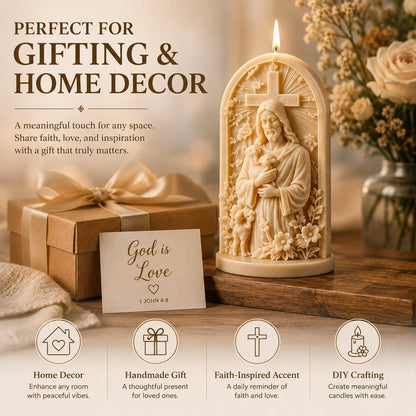 ✝️Good Shepherd Jesus 3D Candle Mold Set | Sculpted Cross, Lamb & Floral Relief for Faith-Inspired Handmade Candles 🕯️✨