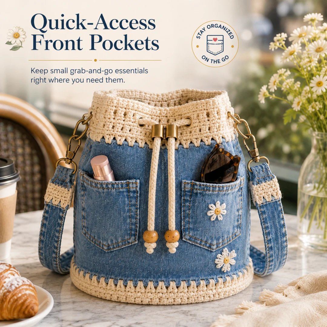 🔥HOT SALE 49% OFF✨👜Denim Crochet Bucket Bag