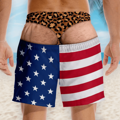 Funny Patriotic Men Swim Trunks - Personalized Birthday Gifts For Husband, Son, Grandson, Brother, Grandpa, Dad, Yourself - Warning Wide Load