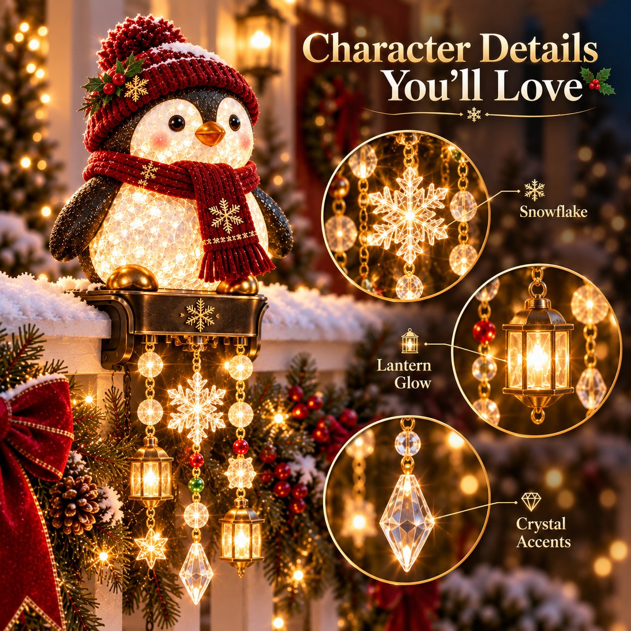 🎄 Christmas Porch Railing Lights – 4 Festive Character Designs