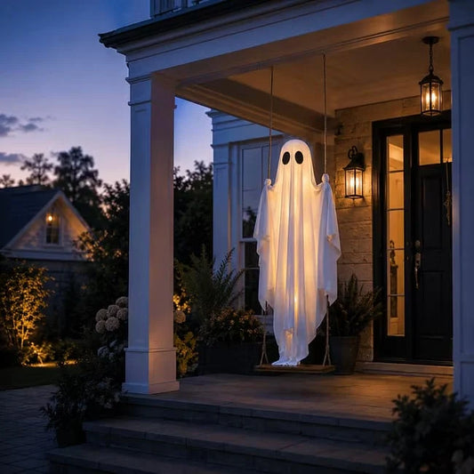 👻 Halloween Light-Up Hanging Swing Ghost – Spooky Porch &amp; Yard Decoration 🎃