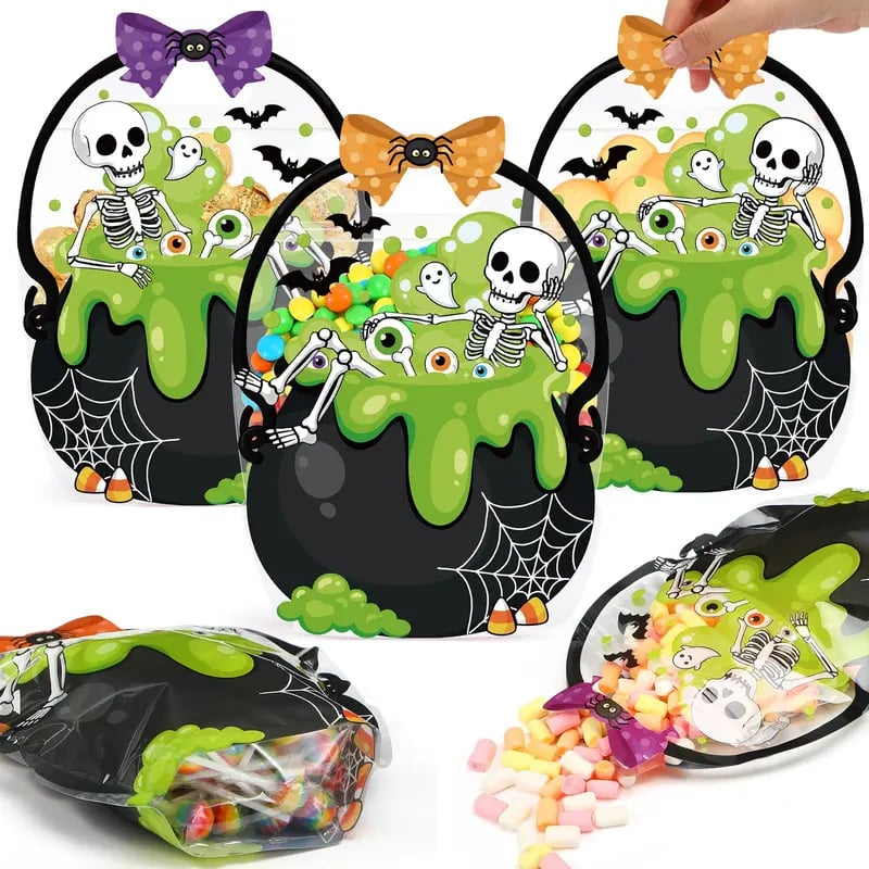 🔥Last Day 50% OFF - 50 Pcs Halloween Favor Bags Transparent Pumpkin Sealed Pouches🍬