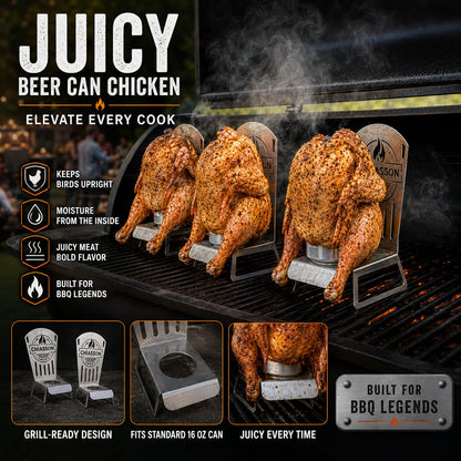 🍗 Chiasson Smoke Beer Can Chicken Chair | Heavy-Duty 18-Gauge Stainless Steel Holder for Stable Upright Grilling & 16 oz Cans 🔥