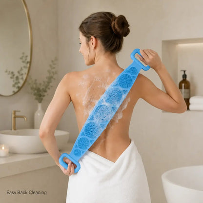🚿🛁 Silicone Shower Back Scrubber Belt – Double-Sided Exfoliating Shower Body Brush with Mesh Sponge for Deep Cleaning