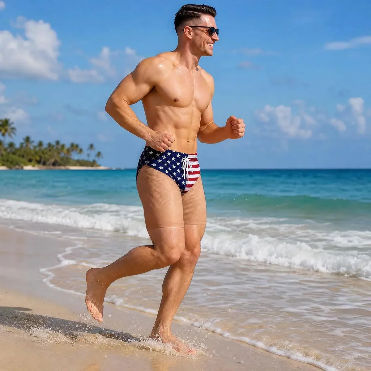 Funny Patriotic Men Swim Trunks - Personalized Birthday Gifts For Husband, Son, Grandson, Brother, Grandpa, Dad, Yourself - Warning Wide Load