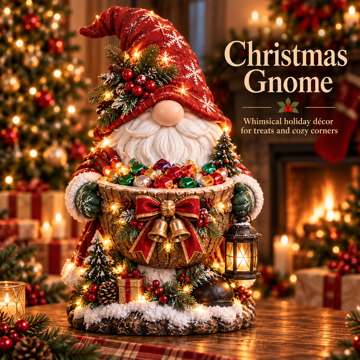 Christmas Gnome Magic lighted candy bowl