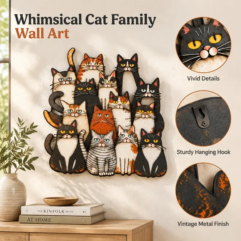 ⏰LAST DAY 50% OFF - Whimsical Cat Family Metal Wall Art😻🐾