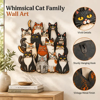 ⏰LAST DAY 50% OFF - Whimsical Cat Family Metal Wall Art😻🐾