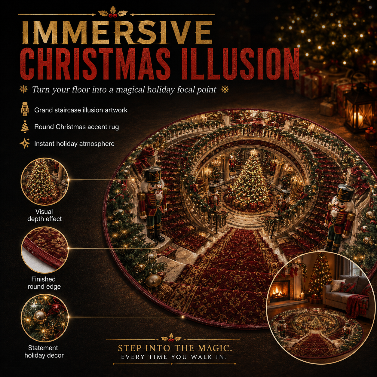 🎄 Christmas 3D Illusion Rug – Magical Holiday Portal Floor Decor