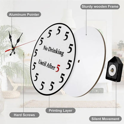 🔥Limited-Time 49% OFF 🔥Funny "No Drinking Until After 5" Round Wall Clock