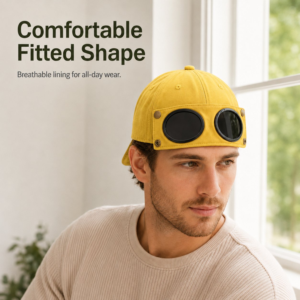 Detachable Goggle Pilot Baseball Cap Vintage Washed Cotton Hat for Street Fashion & Daily Outfit