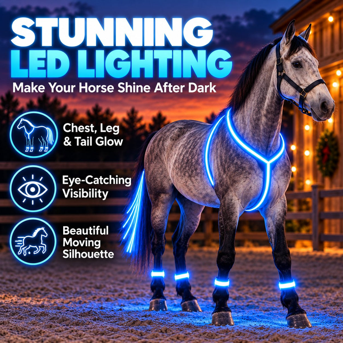 NightGlow™ LED Horse Gear Set – Light-Up Chest Harness, 4 Leg Bands & Tail Strand