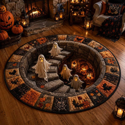 🔥 3D Skeleton Vortex Quilted Round Rug – Spooky Halloween Optical Illusion 👻