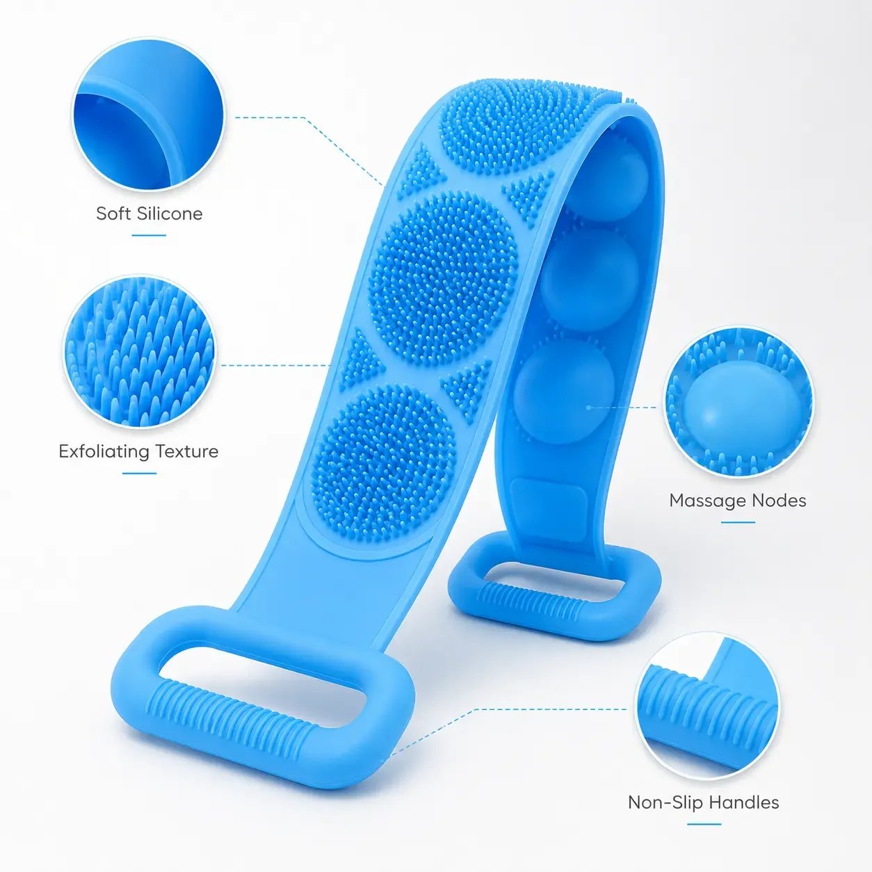 🚿🛁 Silicone Shower Back Scrubber Belt – Double-Sided Exfoliating Shower Body Brush with Mesh Sponge for Deep Cleaning