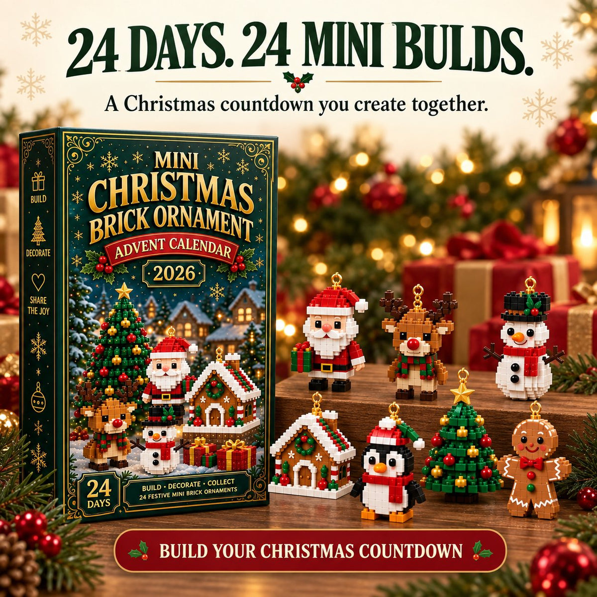 24 Day Mini Christmas Brick Ornament Advent Calendar