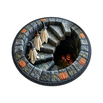 🔥 3D Skeleton Vortex Quilted Round Rug – Spooky Halloween Optical Illusion 👻
