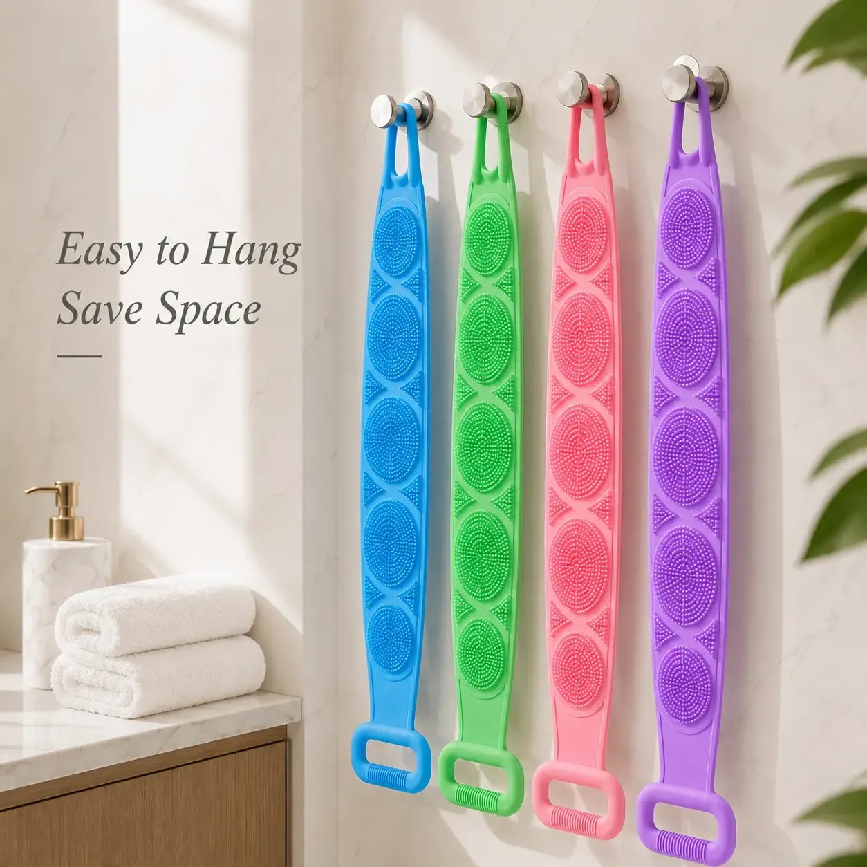 🚿🛁 Silicone Shower Back Scrubber Belt – Double-Sided Exfoliating Shower Body Brush with Mesh Sponge for Deep Cleaning