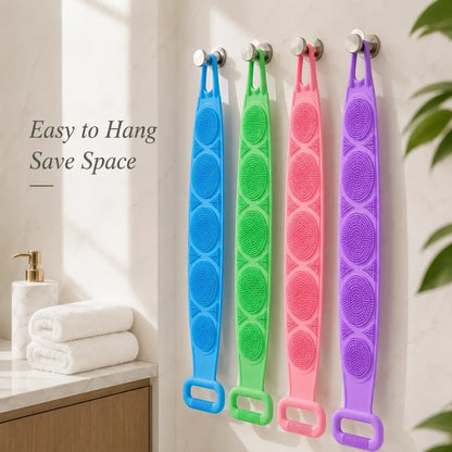 🚿🛁 Silicone Shower Back Scrubber Belt – Double-Sided Exfoliating Shower Body Brush with Mesh Sponge for Deep Cleaning