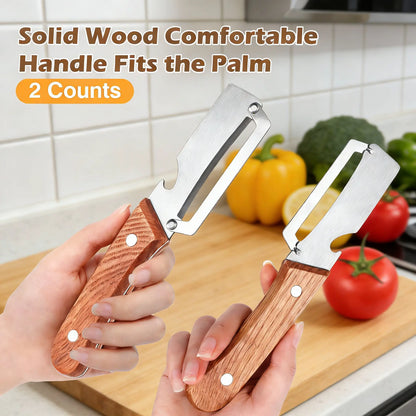 🔥WOVERSSY®Wooden-Handled Stainless Steel Sharp Peeler with Built