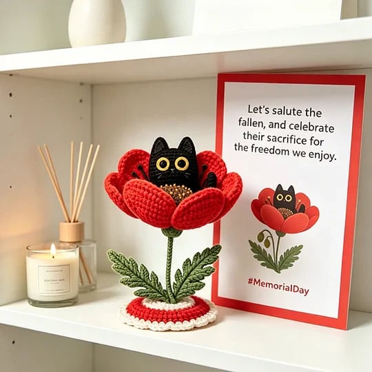 🔥HOT SALE 49% OFF🔥Unisex Memorial Day Poppy Cat Handcrafted Keepsake