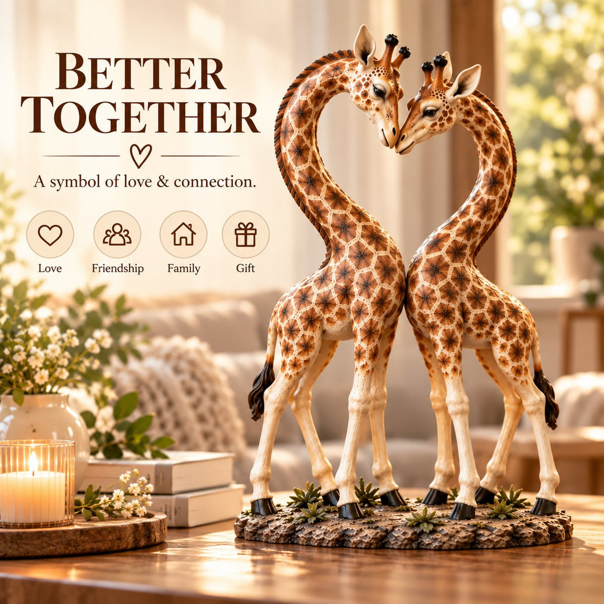 💕🎁Better Together – Giraffe Heart Sculpture 🦒♡🦒