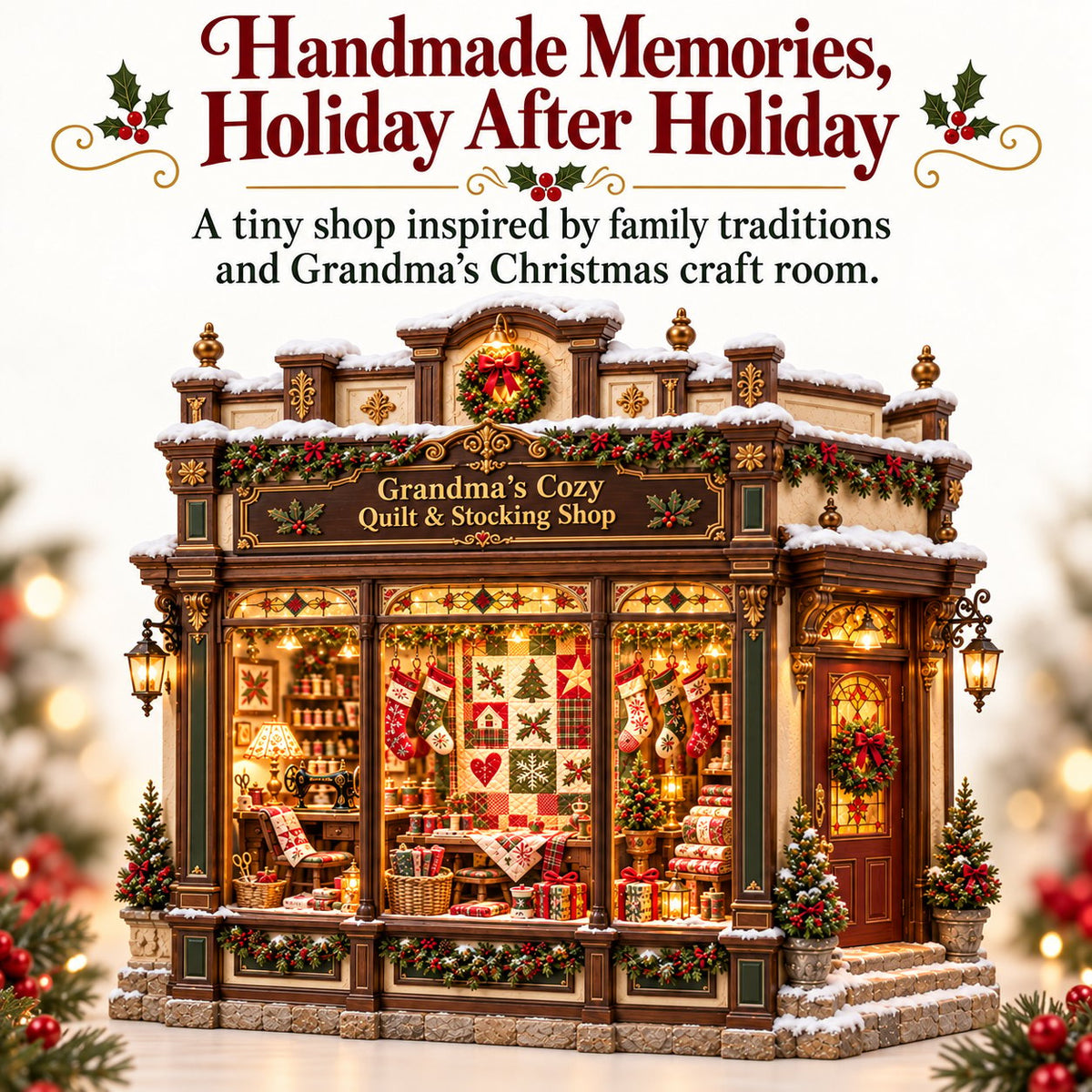 🧵 Grandma’s Cozy Quilt Shop DIY Kit 🎄 | Light-Up Christmas Miniature | Build Your Own Holiday Tradition