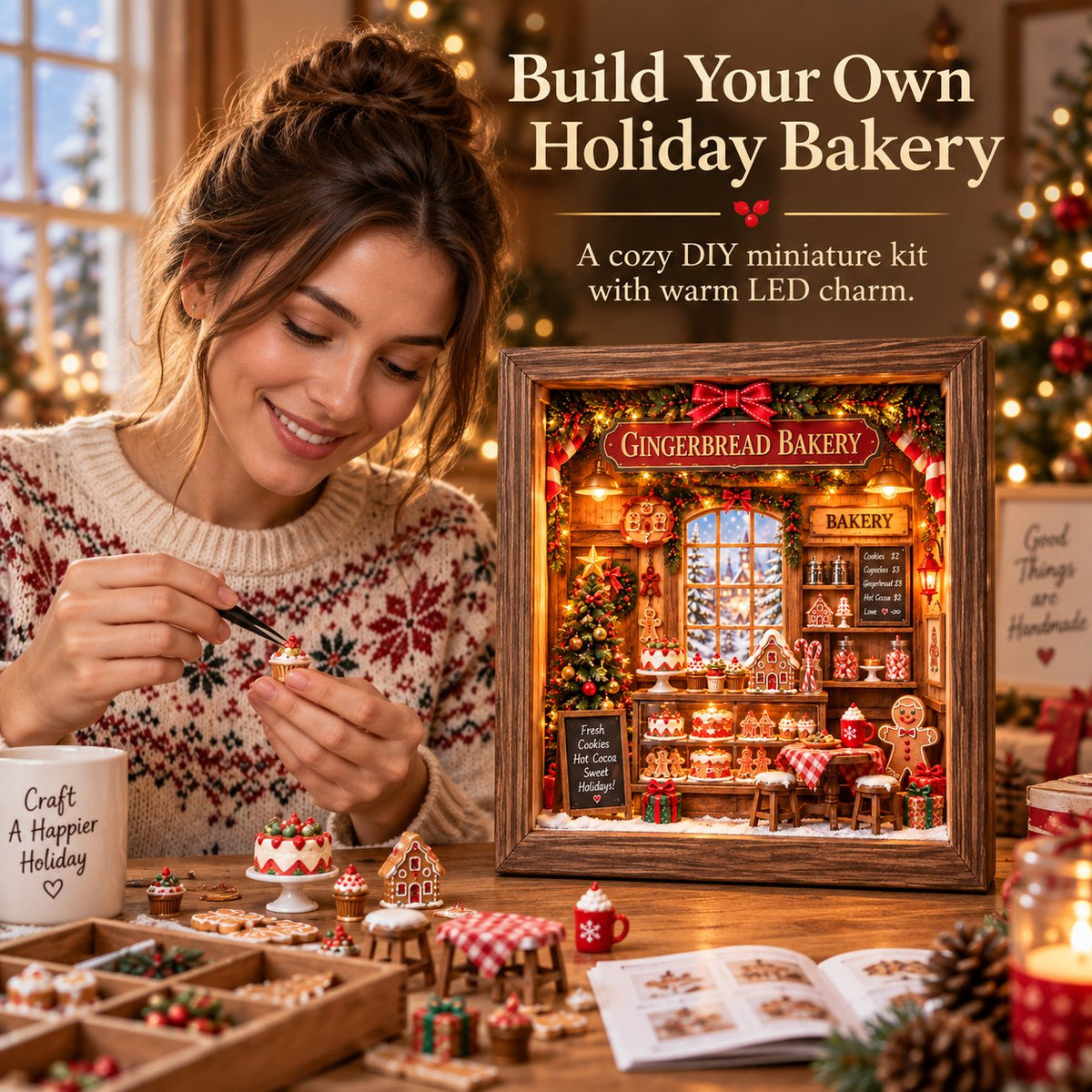 🎄 Gingerbread Bakery DIY Miniature Shadow Box Kit-Buy 2 Free Shipping