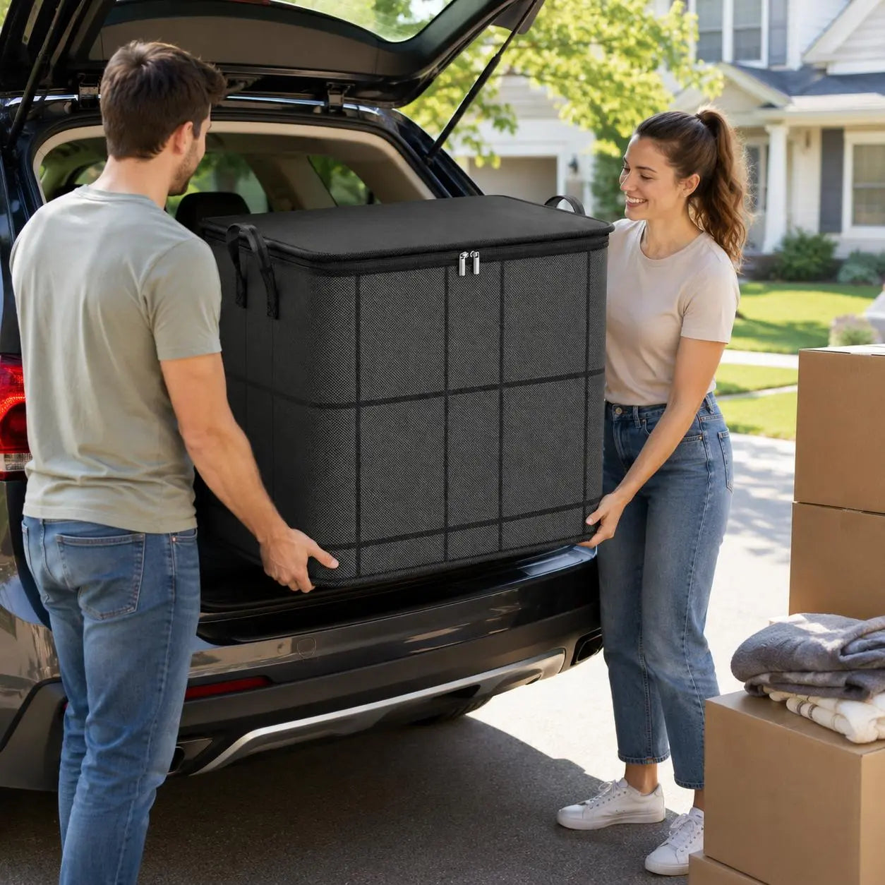 🔥Spacious Moving & Storage Bin Zippered Fabric Organizer
