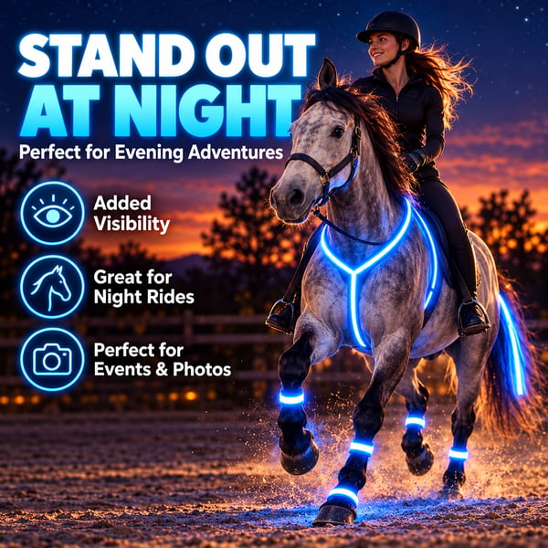 NightGlow™ LED Horse Gear Set – Light-Up Chest Harness, 4 Leg Bands & Tail Strand