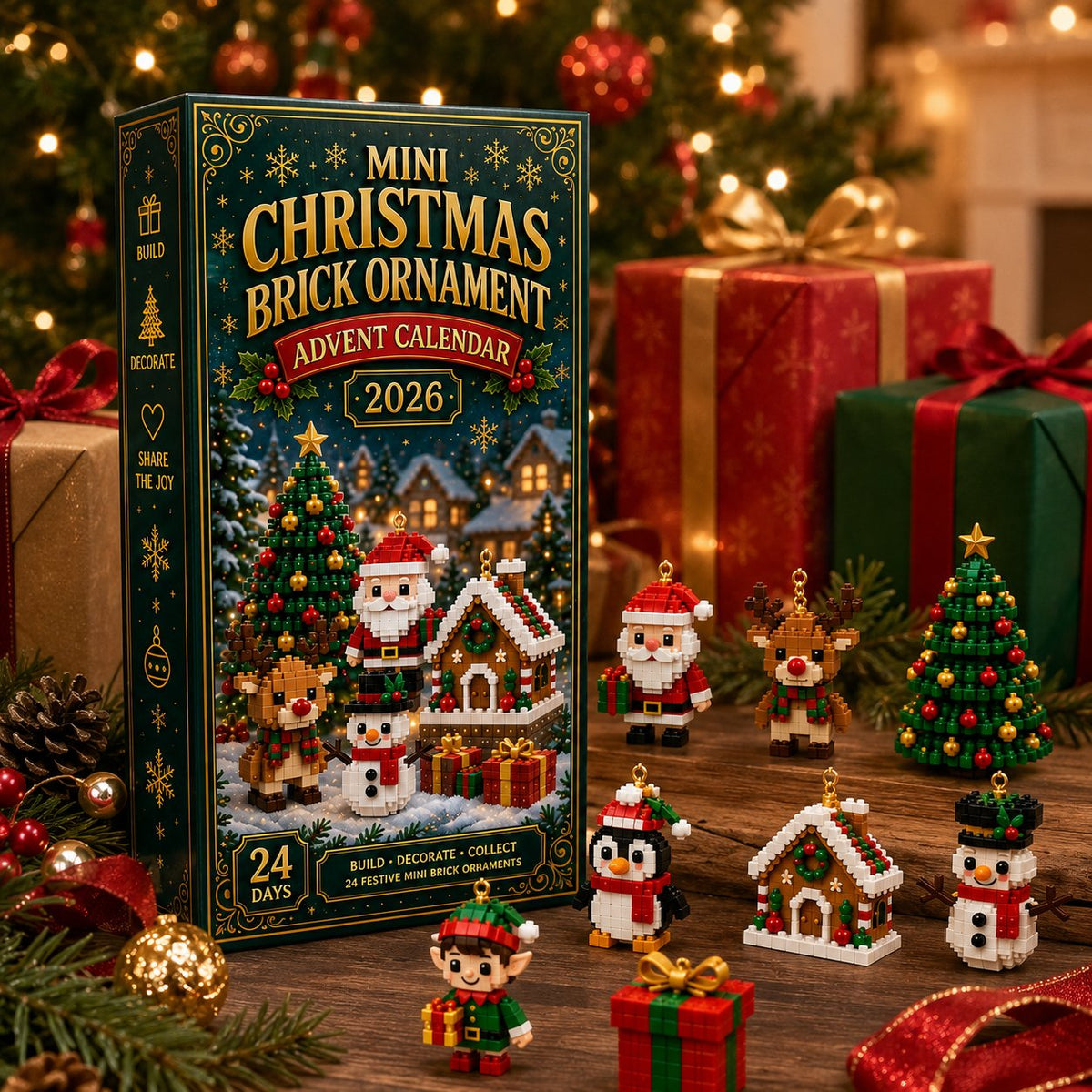 Christmas brick advent calendar box with completed mini builds
