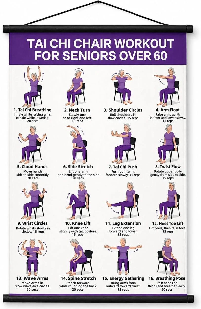 🔥Tai Chi Chair Workout Chart for Seniors (16 x 24 inches)