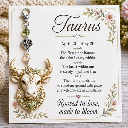 ⏳ Last Day 49% OFF – Buy 3 Get 1 FREE（4 PCS）🌙12 Zodiac Birthstone Charm Keepsake Card Collection | Zodiac Pendant, Birthstone-Inspired Crystal Beads, Heart Charm & Floral Affirmation Card Included ✨