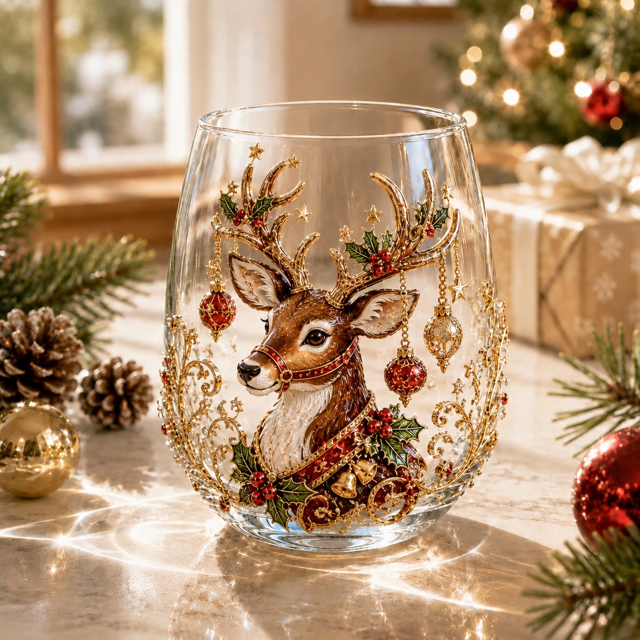 3D Christmas Glass Art Cup | Luxury Raised Holiday Glassware for Drinks, Decor & Christmas Gifts 🎁