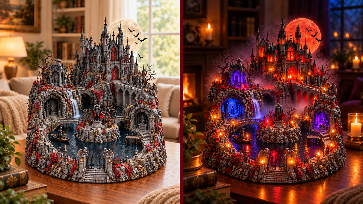 🔥 LAST DAY 49% OFF 🔥Crimson Moon Haunted Castle – Lighted Gothic Halloween Village🦇