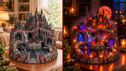 🔥 LAST DAY 49% OFF 🔥Crimson Moon Haunted Castle – Lighted Gothic Halloween Village🦇