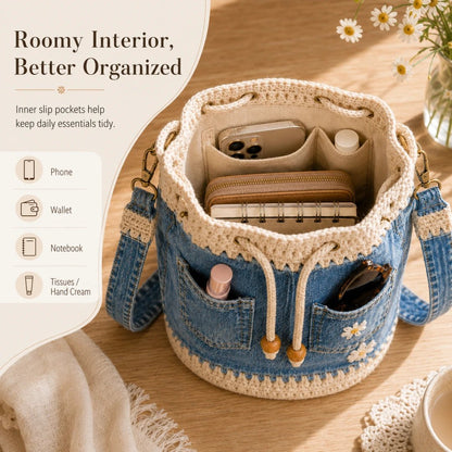 🔥HOT SALE 49% OFF✨👜Denim Crochet Bucket Bag