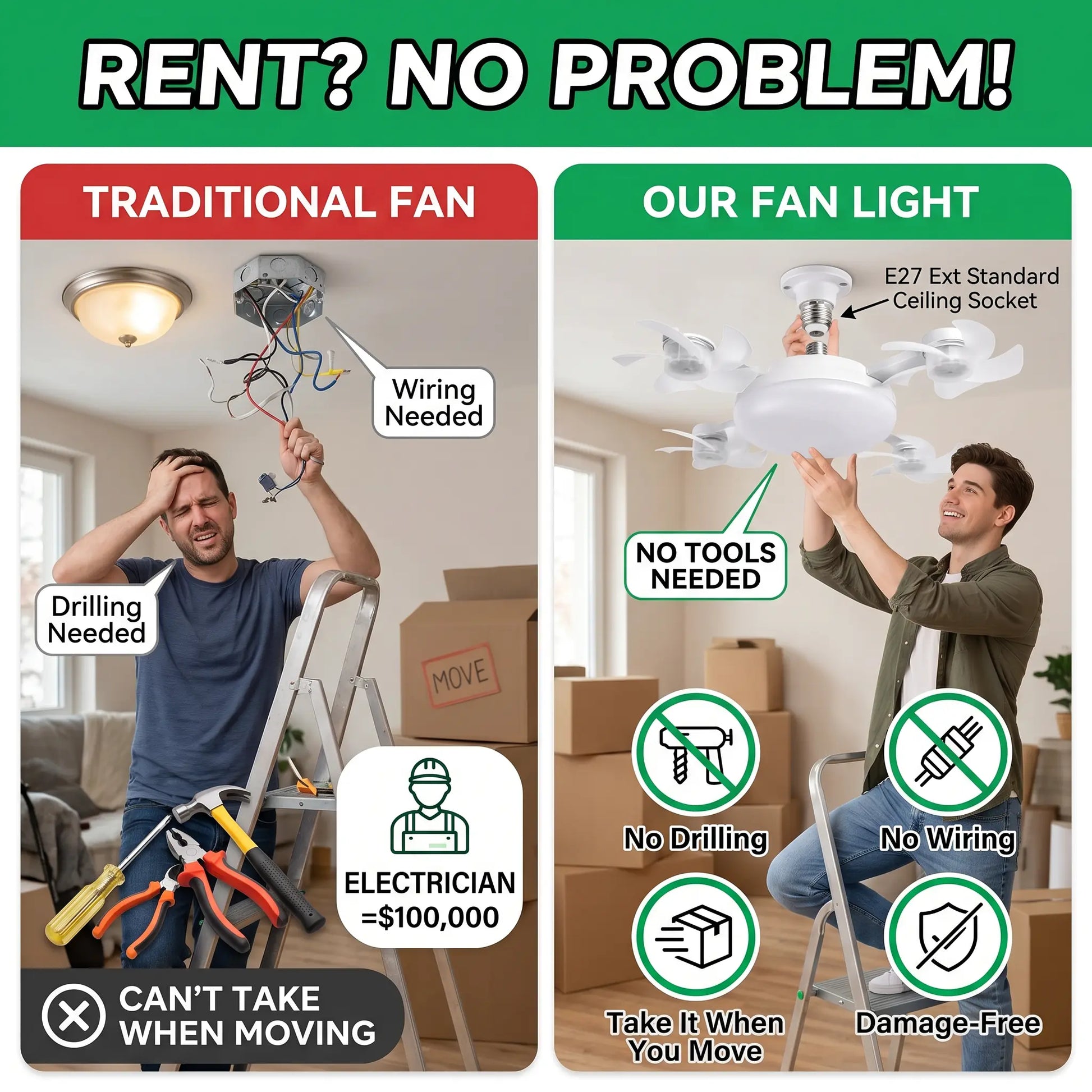 💡 E27 Socket Ceiling Fan Light – 2-in-1 LED Fan Bulb with Remote Control for Bedroom, Kitchen & Home Cooling