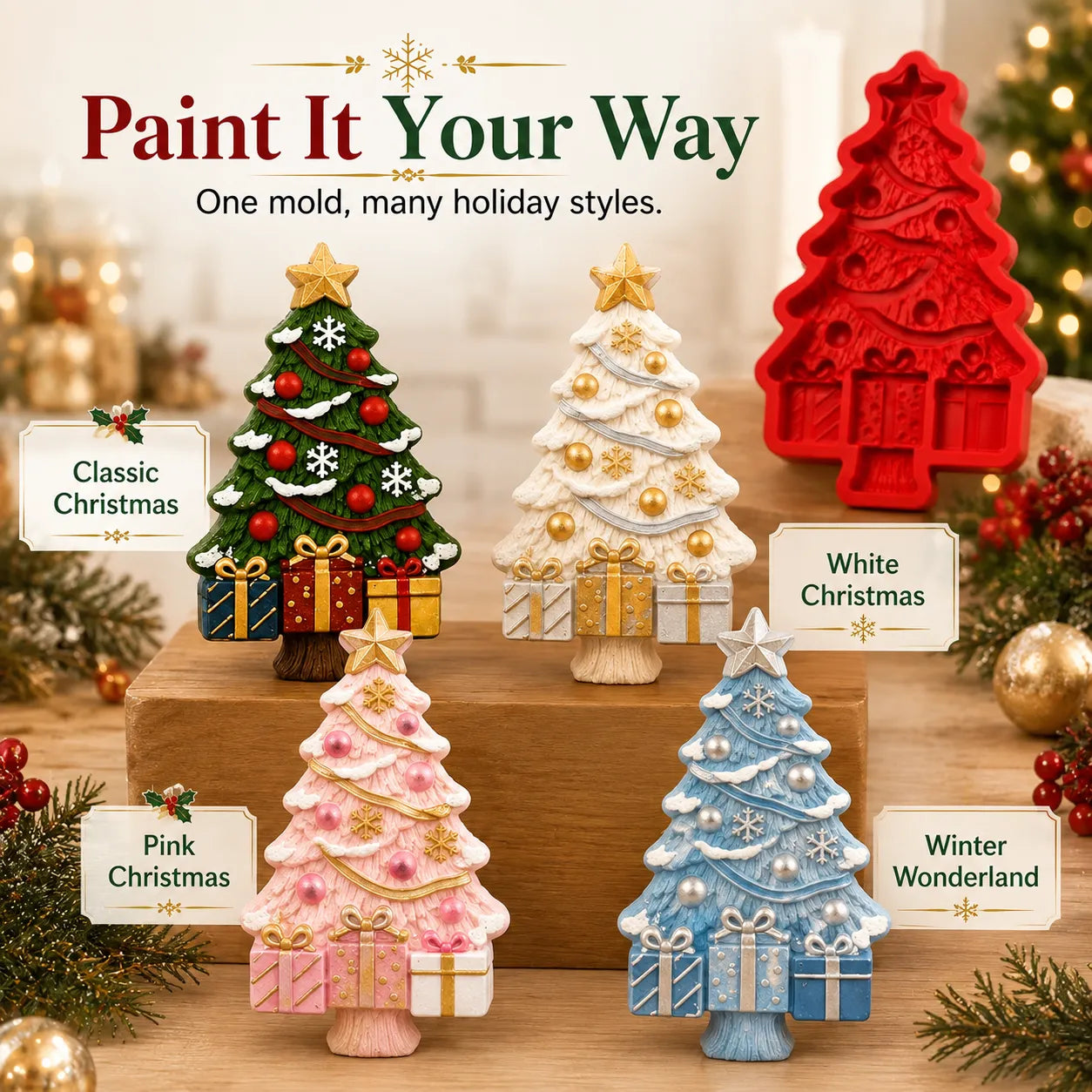 ⏳ Last Day 49% OFF – 🎄Reusable Christmas Tree DIY Casting Mold | Detailed Dimensional Design with Star, Layered Branches, Ornaments, Snowflakes & Gift Box Accents ✨